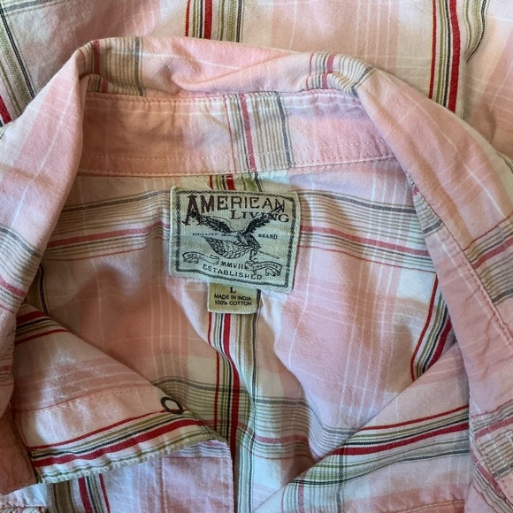 American Living Pink Plaid Shirt with Pearl Snap Buttons Sz Lg - Picture 5 of 6